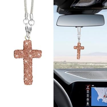 Imagem de HQRNYP Enfeite de pendurar no carro, acessórios para pendurar no espelho de carro, pingente de espelho retrovisor de veículo com strass de cristal cruzado, pingentes de cristal para decoração de