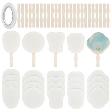 Imagem de CUTHOLLOW Conjunto portátil de 30 peças/5 estilos para leques de papel de igreja, faça-você-mesmo personalizados, sublimação em branco, pintura dupla face com varas de madeira e cola para fãs de remo