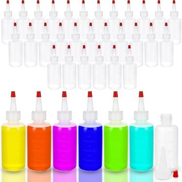 Imagem de 36 garrafas de apertar de 118 ml, garrafas de plástico recarregáveis para condimentos com tampas de ponta vermelha e medida para molho de xarope, óleo, cola, pigmento, líquido, arte, cozinha,