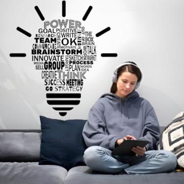 Imagem de SUPERDANT Adesivos de parede de frase de lâmpada, decalques de parede de trabalho em equipe, decoração de arte de vinil, adesivos pretos para decoração de sala de reuniões de escritório de negócios