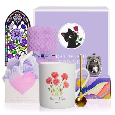Imagem de Lovift Conjunto de presente de aniversário para mamãe, Worlds Best Mom Ever Caneca de café engraçada com mudança de cor de calor, novidade xícara de chá de cerâmica cravo exclusivo feliz dia das mães