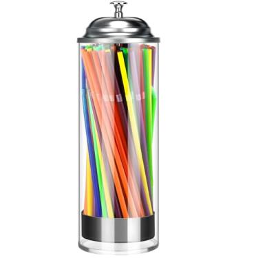 Imagem de Suporte de canudo de vidro com tampa de metal - 28 x 8 x 8 cm - organizador de bancada versátil para casa, cozinha ou bar