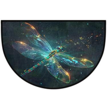 Imagem de Skerhhux Dragonfly Tapete de porta meio redondo com brilho animal, antiderrapante, macio, semicírculo, lavável, meia lua, capacho de entrada de boas-vindas para uso ao ar livre, piso interno, quarto
