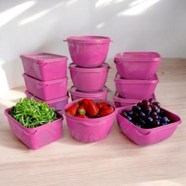 Imagem de Marmita portatil Kit 12 Potes cozinha Plásticos Formatos Variados para marmita variados organizadores de alimento(Pink)