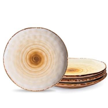 Imagem de Pratos redondos de cerâmica para salada de sobremesa – 21 cm, conjunto de 4, jogo de pratos de cerâmica colorida para aperitivo, salada, casa, festa, máquina de lavar louça, forno e micro-ondas