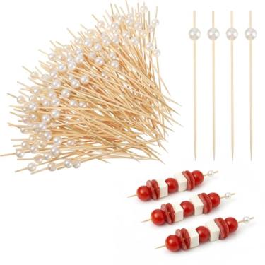 Imagem de 800 palitos de coquetel a granel branco pérola chique palitos para aperitivos 4,7 polegadas espetos de bambu palitos de coquetel para bebida frutas alimentos charcutaria acessórios aniversário festa