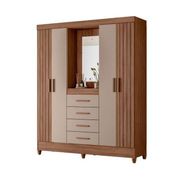 Imagem de Guarda Roupa Atenas Quarto Casal 4 Portas 4 Gavetas Espelho Carvalho Com Fendi