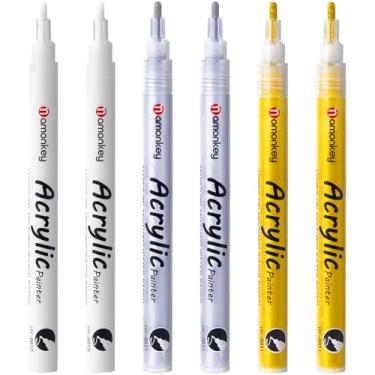 Imagem de RONRYXA Canetas marcadoras brancas, prateadas e douradas, pacote com 6, ponta fina de 1,2 mm, tinta acrílica permanente para rocha, madeira, metal, vidro, cerâmica, plástico, lona, canetas para