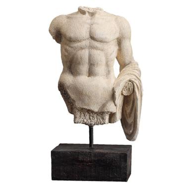 Imagem de Escultura vintage em resina de torso masculino com base de madeira 32,5 cm
