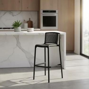 Imagem de Kit 2 Banquetas Milão, Polipropileno, Estilo Contemporâneo, Fosco, Ergonômico, Apoio para Pés Integrado (Preto)