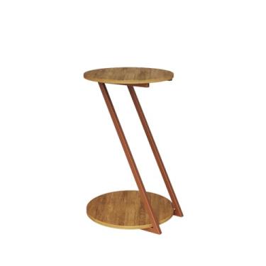 Imagem de Mesinha de canto para sala Mesa Lateral Nicho Apoio Sofá Sala Dubai Base Z Design Moderno Tampo Redondo Madeira Decoração 63X45X23CM(Cobre-Tampo Canela)