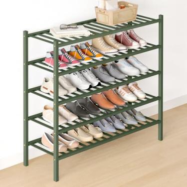 Imagem de Smiry Sapateira de bambu para armário, organizador de sapatos empilhável de madeira de 5 níveis, prateleira de armazenamento de sapatos de pé livre para entrada, entrada da porta da frente, verde