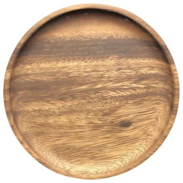 Imagem de Bandejas redondas de nogueira de 20 cm com alças laterais, elegantes placas de carregamento de grão de madeira para jantar, revestimento ou uso decorativo e aparência natural