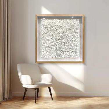 Imagem de BrightA Arte de parede minimalista 3D grande arte de parede para paredes branco texturizado escultura de parede com padrões em relevo arte abstrata moderna para sala de estar decoração de escritório