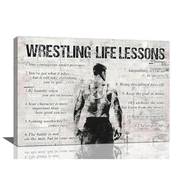 Imagem de Trimety Wrestling Wall Art Inspirational Wrestling Wall Decor Sports Sign Grey Canvas Poster Decorações para Casa Impressão Pintura Arte para Meninos Homens Meninas Quarto Sala de Estar 61 cm x 40 cm