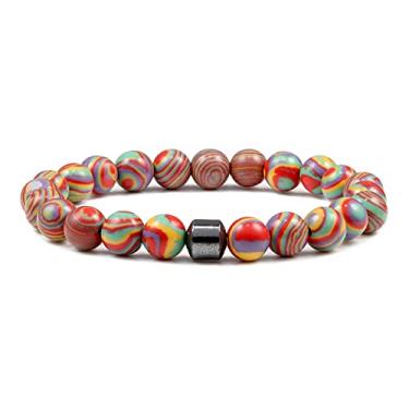 Imagem de COLORFUL BLING Pulseira de chacra contas de ioga de cristal pulseira elástica ajustável pedra preciosa natural malaquita vulcânica 8 mm pulseira de contas feita à mão com pedras preciosas pulseira elástica meditação presente espiritual, 8mm, Metal fibra sintética Metal, Liga metálica.