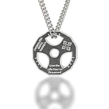 Imagem de Novalune Colar com halteres para homens, placa de peso e pingente de barra, joia de treino de aço inoxidável para academia, colar de levantamento de peso para levantadores sérios - presente de Natal