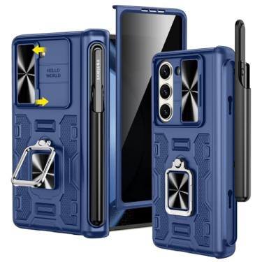 Imagem de VEGO Capa para Z Fold 5 com suporte para caneta S, com [proteção de dobradiça][suporte giratório][capa de câmera deslizante] [película de privacidade] Capa protetora para Samsung Galaxy Z Fold5 - azul