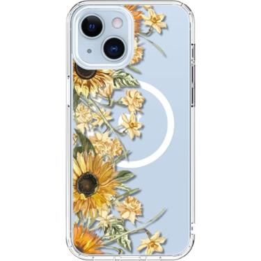 Imagem de ICEDIO Capa para iPhone 14 Plus com protetor de tela – Compatível com carregamento sem fio, proteção aprimorada da câmera, capa de telefone transparente com design floral moderno para mulheres