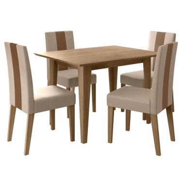 Imagem de Conjunto Sala De Jantar Mesa Retangular 120cm Kate Com 4 Cadeiras Linea Carvalho/marfim - Poliman
