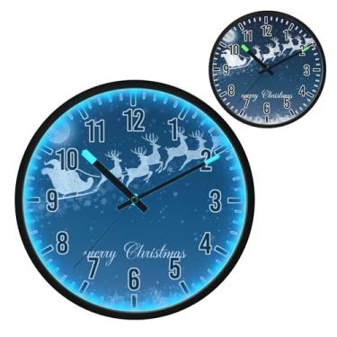 Imagem de Blueangle Relógio de parede LED que brilha no escuro e ativado por voz, silencioso trenó do Papai Noel com design voador de trenó operado por bateria para decoração de quarto e sala de estar (270)