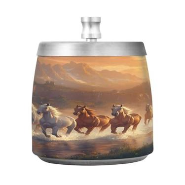Imagem de SEHANY Cinzeiro majestoso para cavalos de corrida com tampa para cigarro, à prova de vento, sem fumaça, aço inoxidável, cinzeiro para uso interno, externo, grande, inodoro, para fumantes, decoração de
