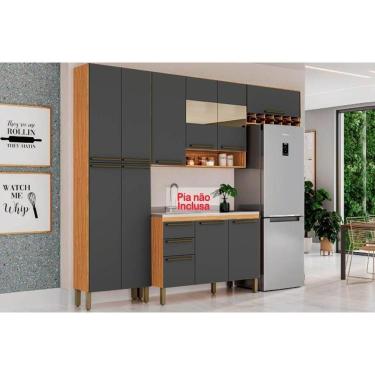 Imagem de Cozinha Modulada Completa Nápoli Prime 4 Peças 2 Aéreos + 1 Balcão + 1 Paneleiro C4p66 Amendoa Grafite Ronipa
