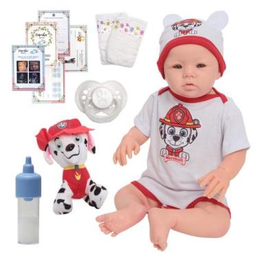 Imagem de Boneco Reborn Menino Recém Nascido Com Pelúcia e Itens - Cegonha Rebor