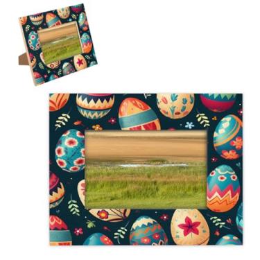 Imagem de hongjinglin Porta-retrato de 20,3 x 25,4 cm, ovo de madeira, flor de Páscoa, molduras fofas com tapete de parede e mesa, moldura para pendurar na parede para decoração de casa e amigos da família