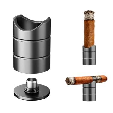 Imagem de DGhope Suporte de charuto premium acessório de cinzeiro portátil com perfurador, descanso 3 em 1 de alumínio sólido, ajuste universal, calibre 36-60, adequado para golfe, preto
