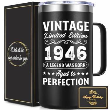 Imagem de Lifecapido Presentes de aniversário para homens, caneca de café isolada vintage 1945 Aged To Perfection, 590 ml, presentes de aniversário de 80 anos para homens, pai, avô, marido, tio, preto