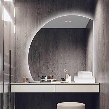 Imagem de Espelho de parede para banheiro, espelho de maquiagem regulável de 3 cores, espelho de banheiro LED, espelho de parede decorativo meia lua de 36"/90 cm, espelho retroiluminado de entrada, à prova de