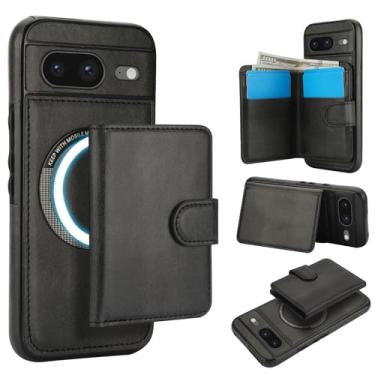 Imagem de Para Google Pixel 8 carteira removível compatível com Magsafe capa de carregamento sem fio com suporte para cartão, compartimento para dinheiro, suporte 2 em 1 à prova de choque (preta)