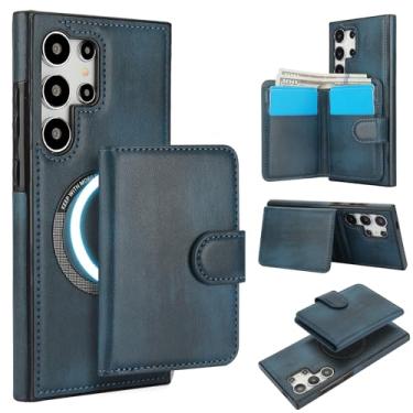 Imagem de Para Samsung Galaxy S25 Carteira ultra destacável compatível com Magsafe capa de carregamento sem fio com suporte para cartão, compartimento para dinheiro, suporte 2 em 1 à prova de choque (azul)