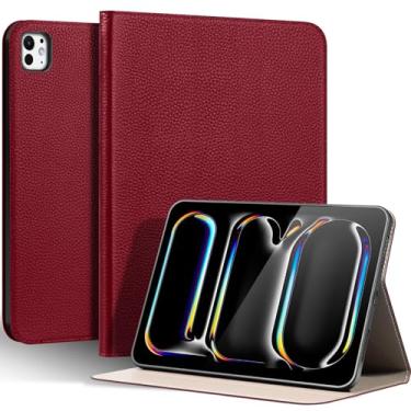 Imagem de Thryxop Capa de couro genuíno para iPad Pro 11 polegadas (M5/M4) 2025/2024 | Capa protetora fina com suporte ajustável, despertar/hibernar automaticamente, couro premium | Vermelho vinho