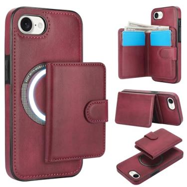 Imagem de Para iPhone 16e carteira removível compatível com Magsafe capa de carregamento sem fio com suporte para cartão, compartimento para dinheiro, suporte 2 em 1 capa à prova de choque (vinho vermelho)