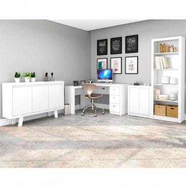 Imagem de Conjunto Escritorio Completo 4 Peças Cj1 Branco Branco - TECNO MOBILI