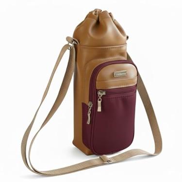 Imagem de Bolsa Térmica (CARAMELO COM VINHO) GALANTE para Garrafa de 1 LITRO em Couro Sintético - Coleção Cores VERÃO 2026
