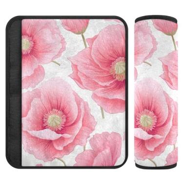 Imagem de Burbuja Capa de cinto de segurança de carro flores rosa almofadas macias conforto protetor de cinto de segurança de carro para alça de ombro de assento de carro, 1 par médio
