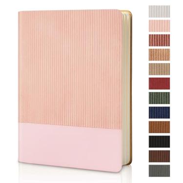 Imagem de TSFPapier Caderno pautado, 80 folhas/160 páginas, 100 g/m², papel espesso, capa dura A5, caderno de couro para mulheres, homens, trabalho, escritório, escola, escrita, 14,7 cm x 21 cm (rosa)