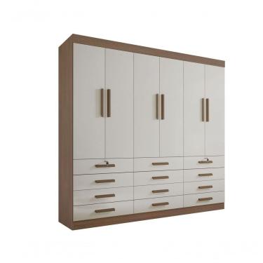 Imagem de Guarda Roupa Casal 6 Portas 12 Gavetas Sem Pés Mônaco Plus D' Doro Castanho/off White