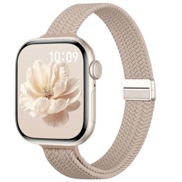 Imagem de Pulseira magnética fina elástica compatível com Apple Watch séries 11, 10, 9, 8, 7, 6, 5, 4, 3, SE 2 de 40 mm, 41 mm, 42 mm, 38 mm, 44 mm, 45 mm, 46 mm