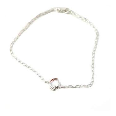 Imagem de Tornozeleira Prata Legitima 925 Elo Pingente Concha