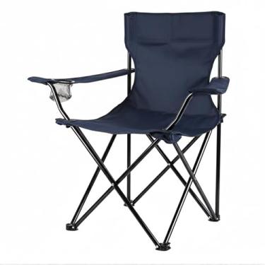 Imagem de Cadeira de Pesca Dobrável com Apoio de Braço e Porta Copos | Camping Praia Lazer | Suporta até 120kg(AZUL MARINHO)