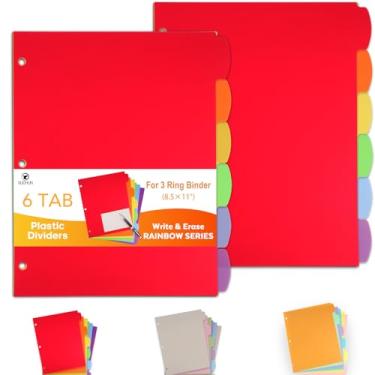 Imagem de XUCHUN Divisores de fichário com abas, 6 divisórias de arquivo de plástico para fichário de 3 anéis, separadores de assunto para cadernos, pastas, 2 conjuntos, multicolorido