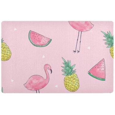 Imagem de TSENQUE Tapete de porta rosa flamingo com frutas tropicais personalizado, entrada interna, outono, exterior, tapete de boas-vindas tapetes de entrada laváveis para interior de casa 81 x 50 cm