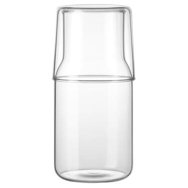 Imagem de Conjunto de garrafa de água de cabeceira de 500 ml com copo para mesa de cabeceira de quarto, dispensador de enxaguante bucal de vidro borossilicato transparente para banheiro, jarra de água com leite