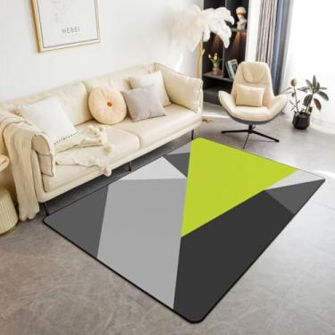 Imagem de Erosebridal Tapete geométrico verde limão preto cinza tapete geométrico 3x5 patchwork geométrico para crianças adolescentes adultos moderno abstrato antiderrapante tapete decorativo para cabeceira