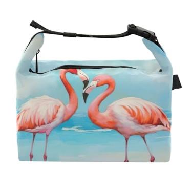 Imagem de TSENQUE Lancheira Flamingos Beach Aquarela Feminina Lancheira Macia Lancheira para Trabalho Linda Flor Térmica para Adultos