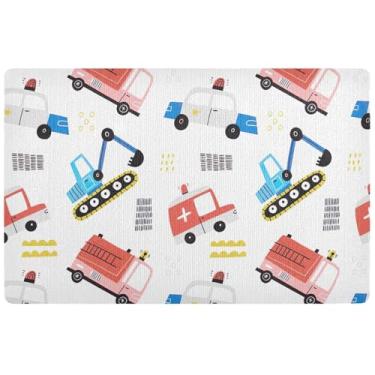 Imagem de TSENQUE Capacho personalizado de veículos de desenho animado caminhão escavador bonito à prova d'água tapete de entrada interior tapetes engraçados fora antiderrapante 81 x 50 centímetros